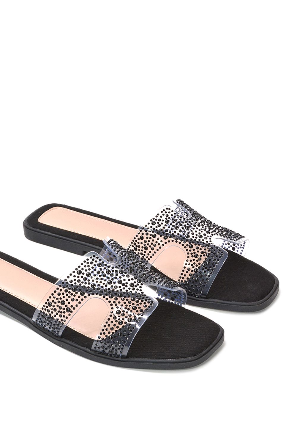 XY London 'Patsy' Square Toe Slip On Diamante Slider Sandal Shoes image 6