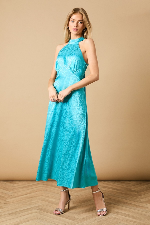 Oasis Bias Halterneck Midi Dress Aqua