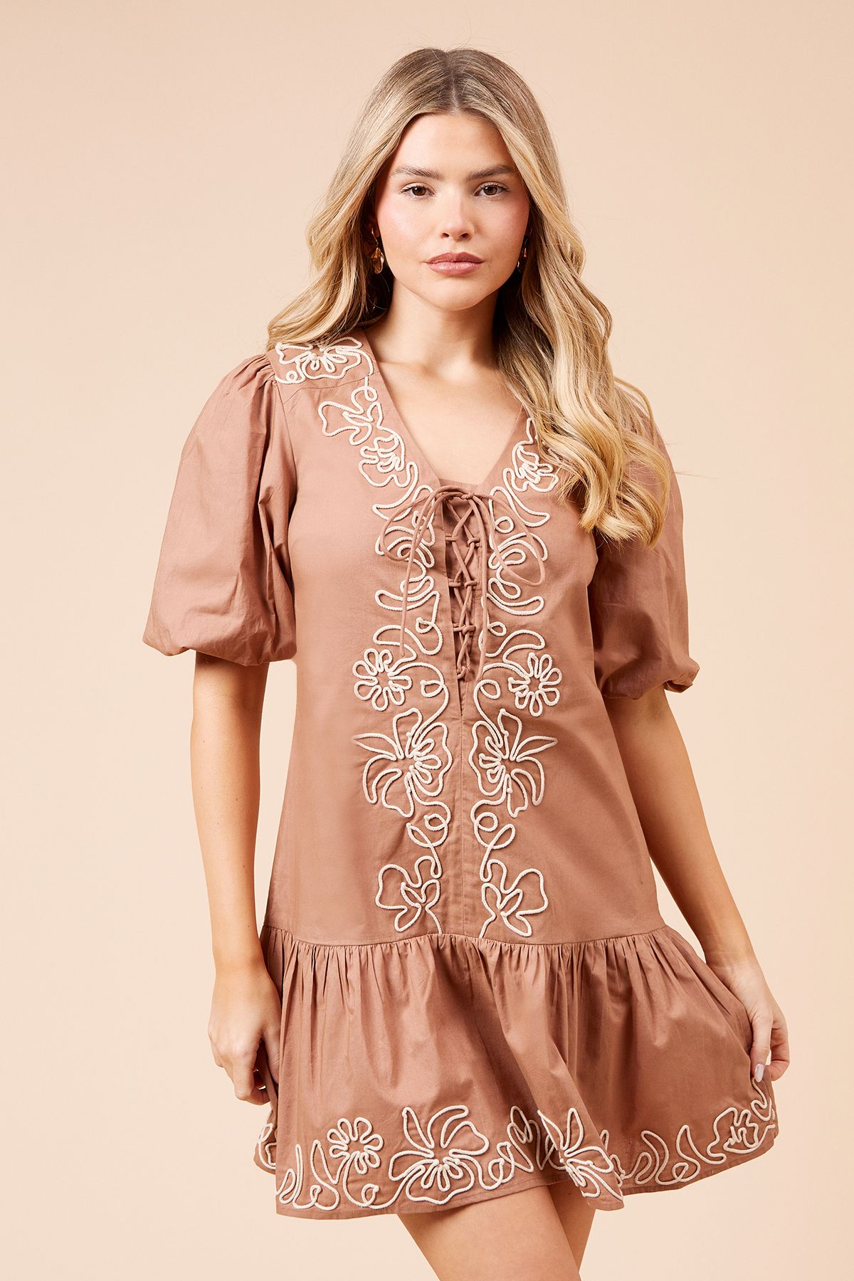 Dorothy Perkins Cornelli Poplin Mini Dress Brown image 1