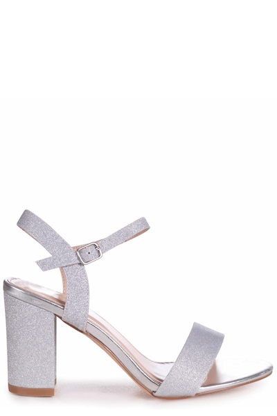 Linzi Skyline Silver Glitter Open Back Barely There Block Heeled Sandal