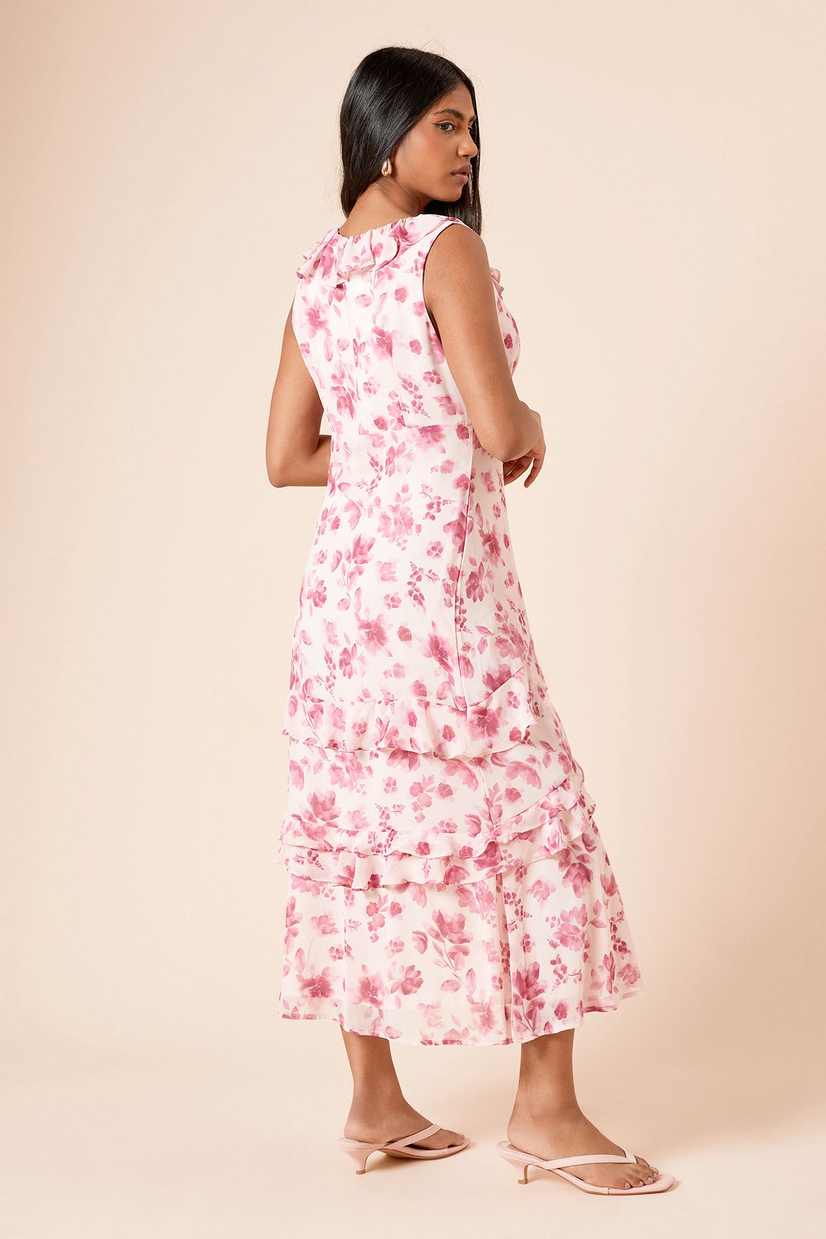 Dorothy Perkins Petite Frill Neck Ruffle Detail Maxi Dress Pink image 4