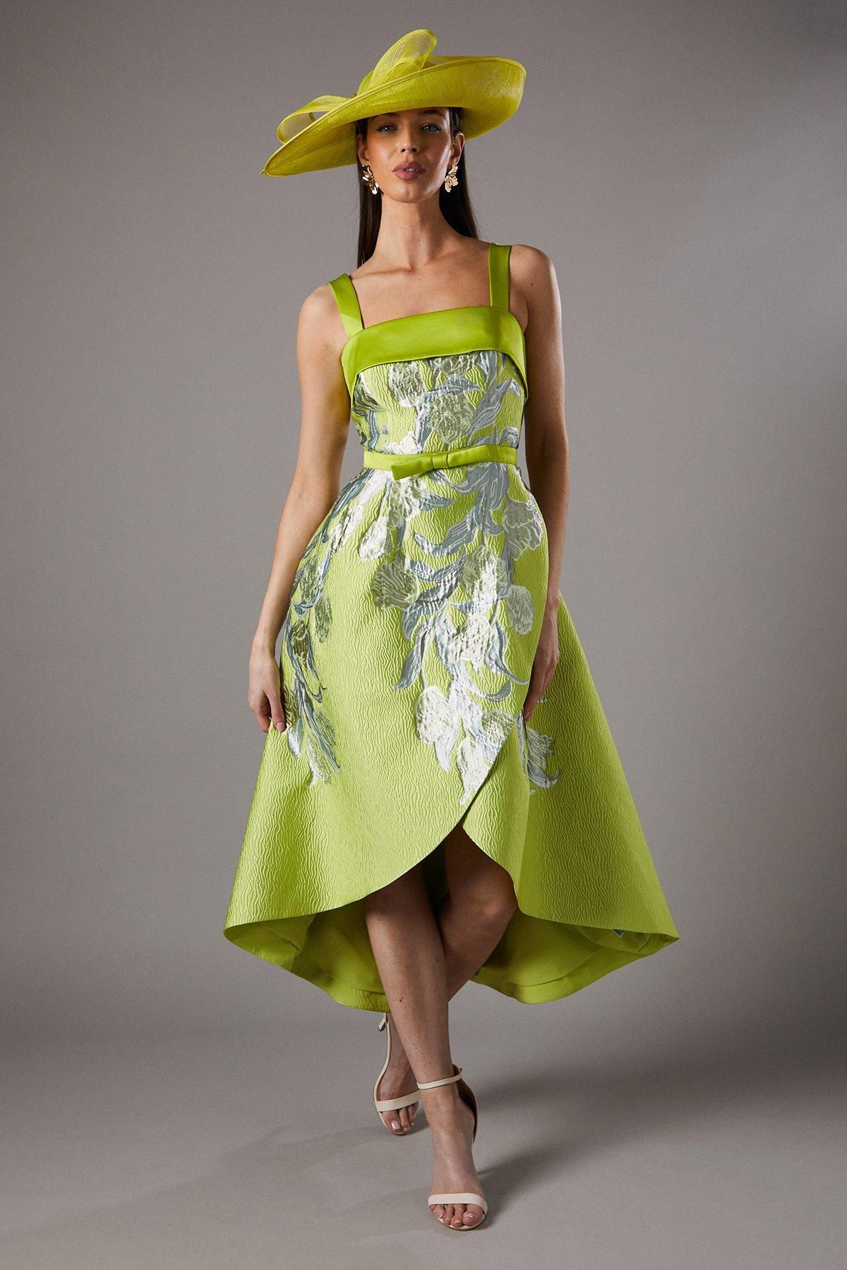 Coast Lisa Tan Jacquard Bow Belted Princess Dress Yellow image 1
