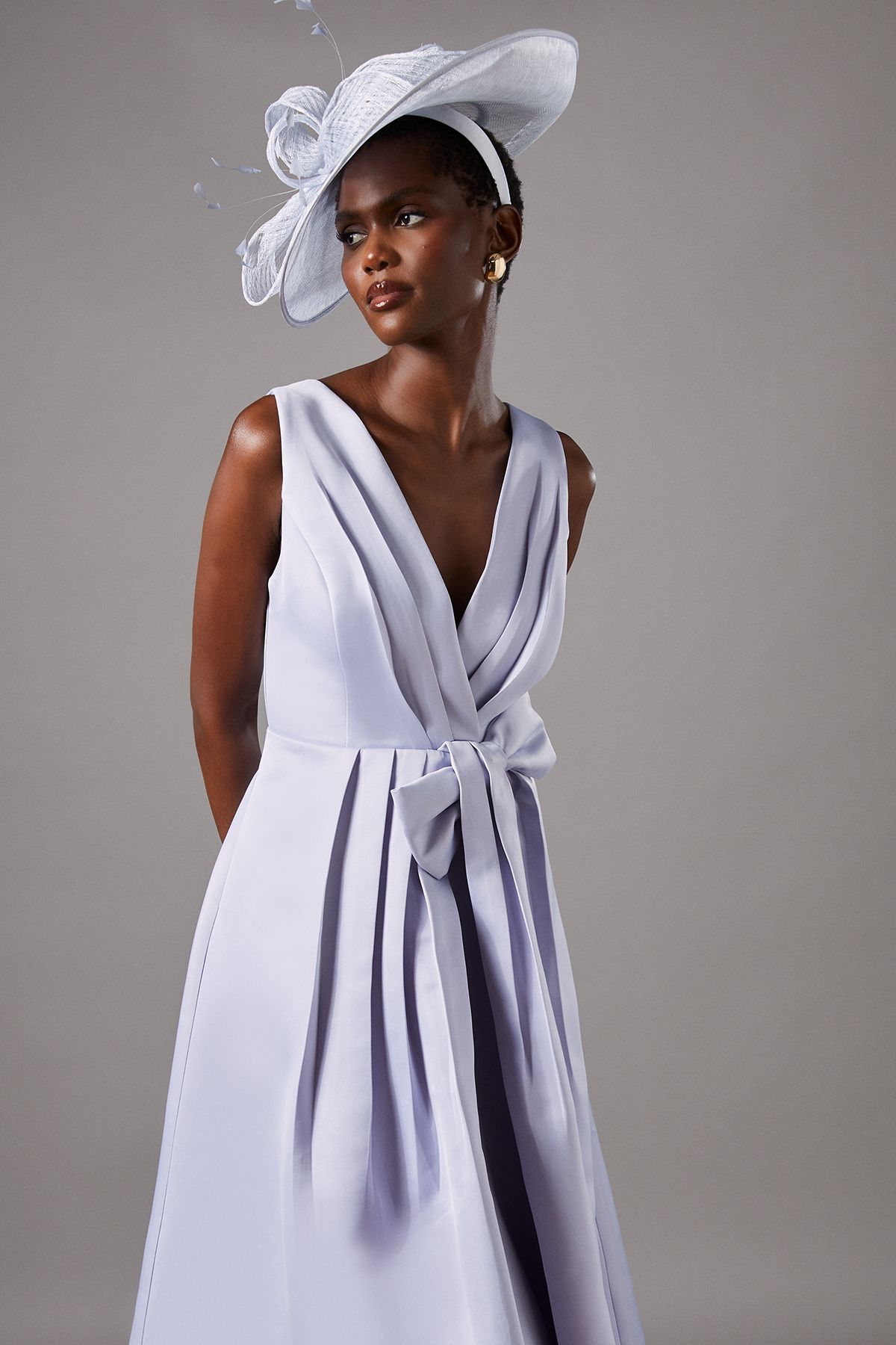 Coast V Neck Bow Detail Midi Dress Blue image 2