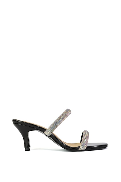 XY London 'Nancy' Square Toe Diamante Strappy Slip On Low Kitten Heel Mules