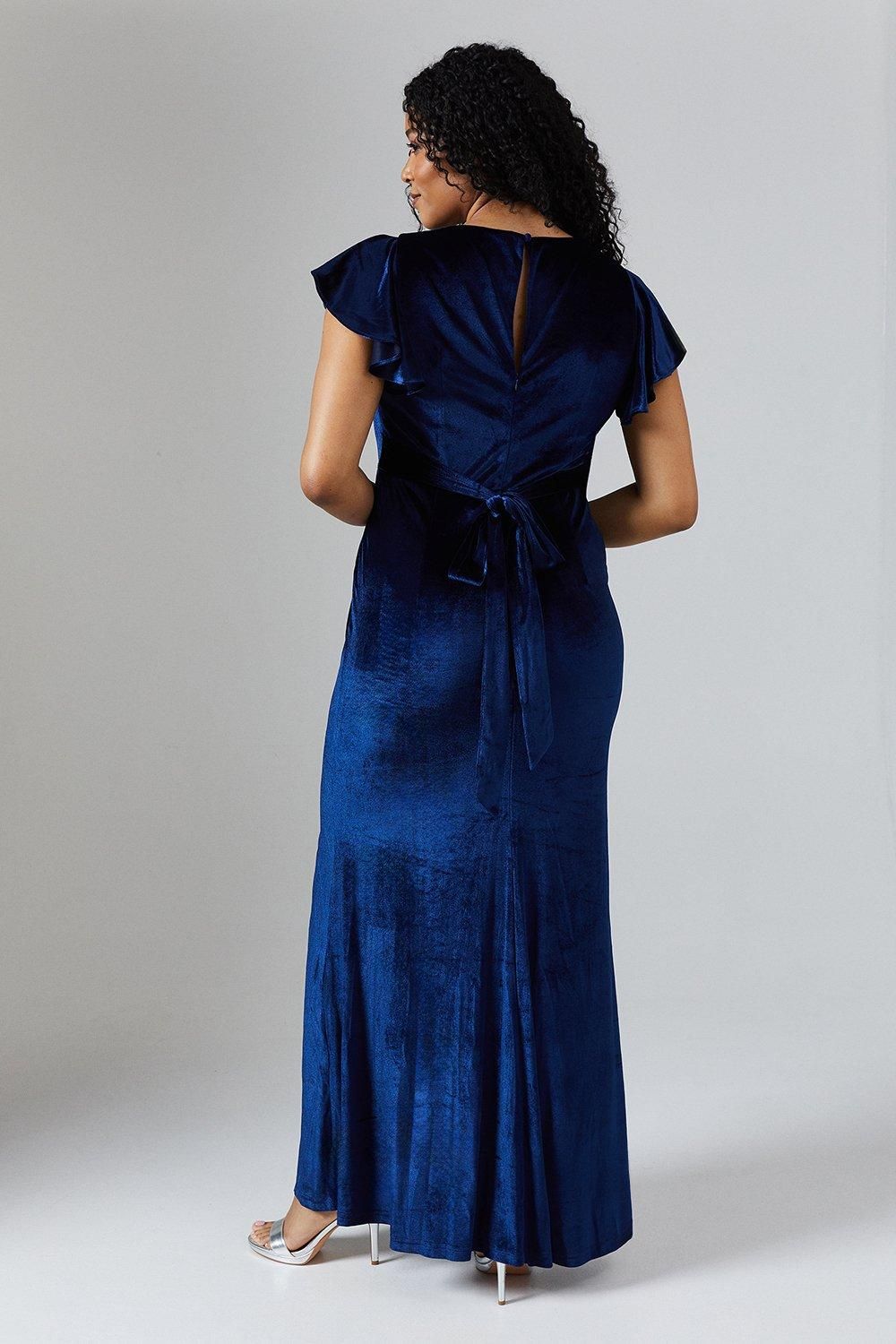 Coast V Neck Ruffle Sleeve Velvet Bridesmaid Dress Navy image 4