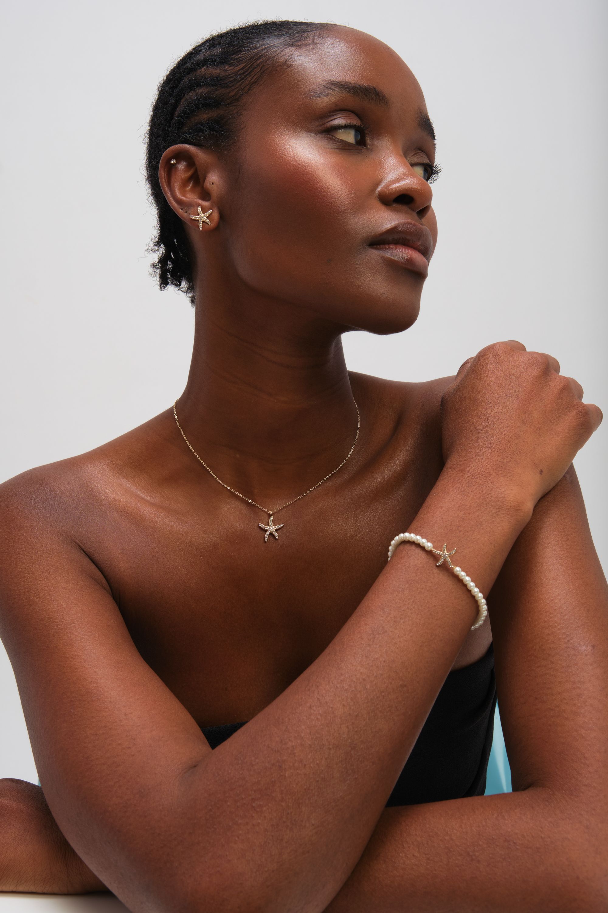 Jon Richard Gold Plated Pave and Pearl Starfish Trio Set - Gift Box image 3