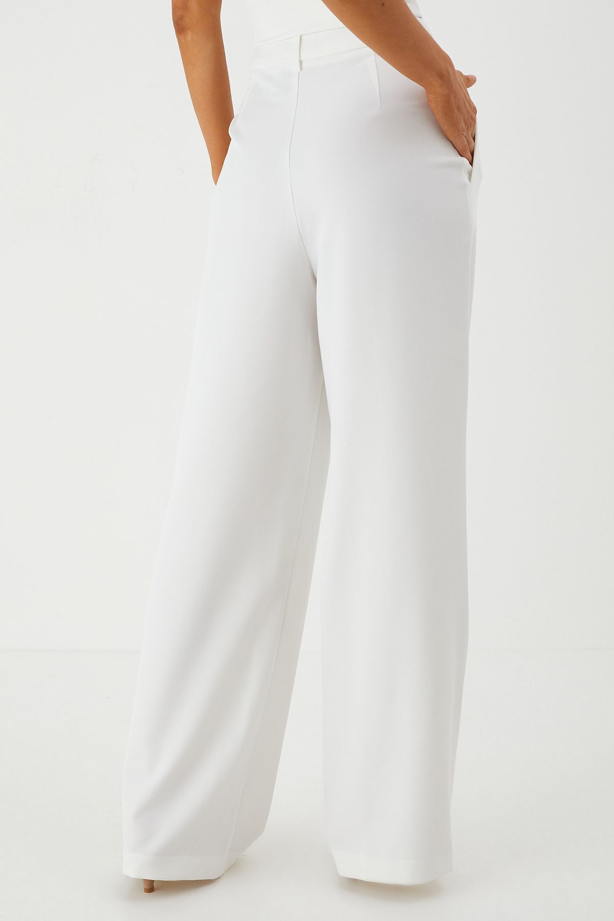 MissPap Tailored Pleat Wide Leg Trousers White image 3