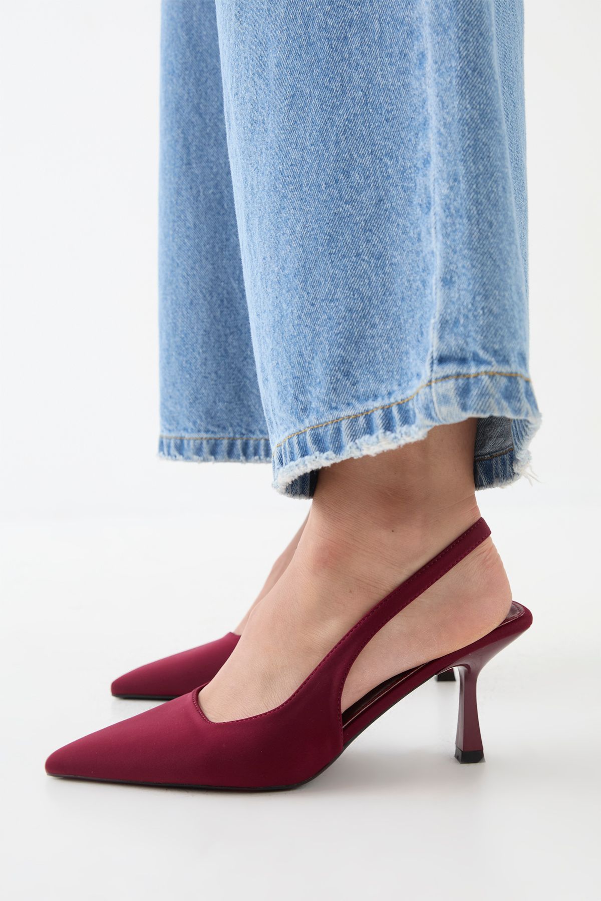 MissPap Faux Suede High Stiletto Heel Sling Back Court Shoes Burgundy image 4