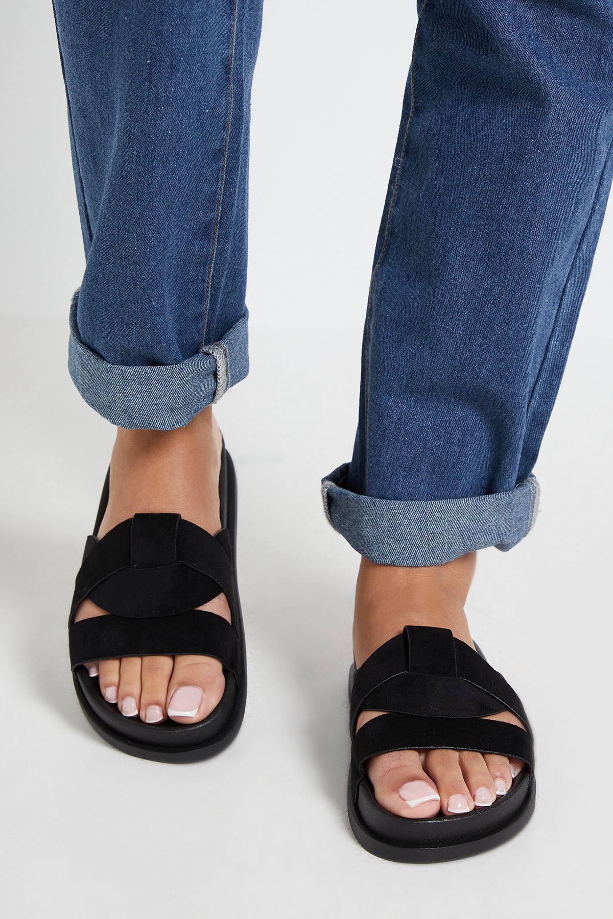 Dorothy Perkins Isla Faux Suede Interwoven Footbed Mules Natural Black