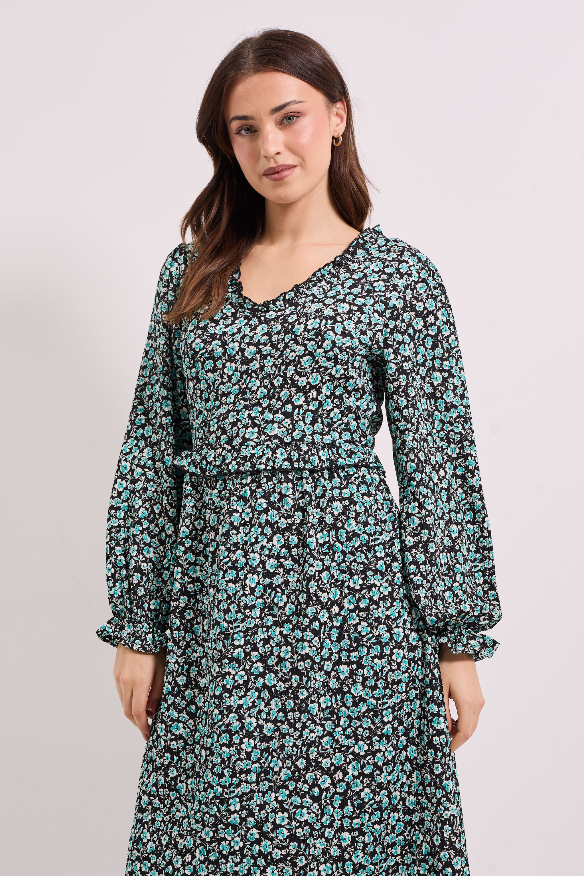 Dorothy Perkins Frill Neck Blouson Sleeve Midi Dress Green image 2