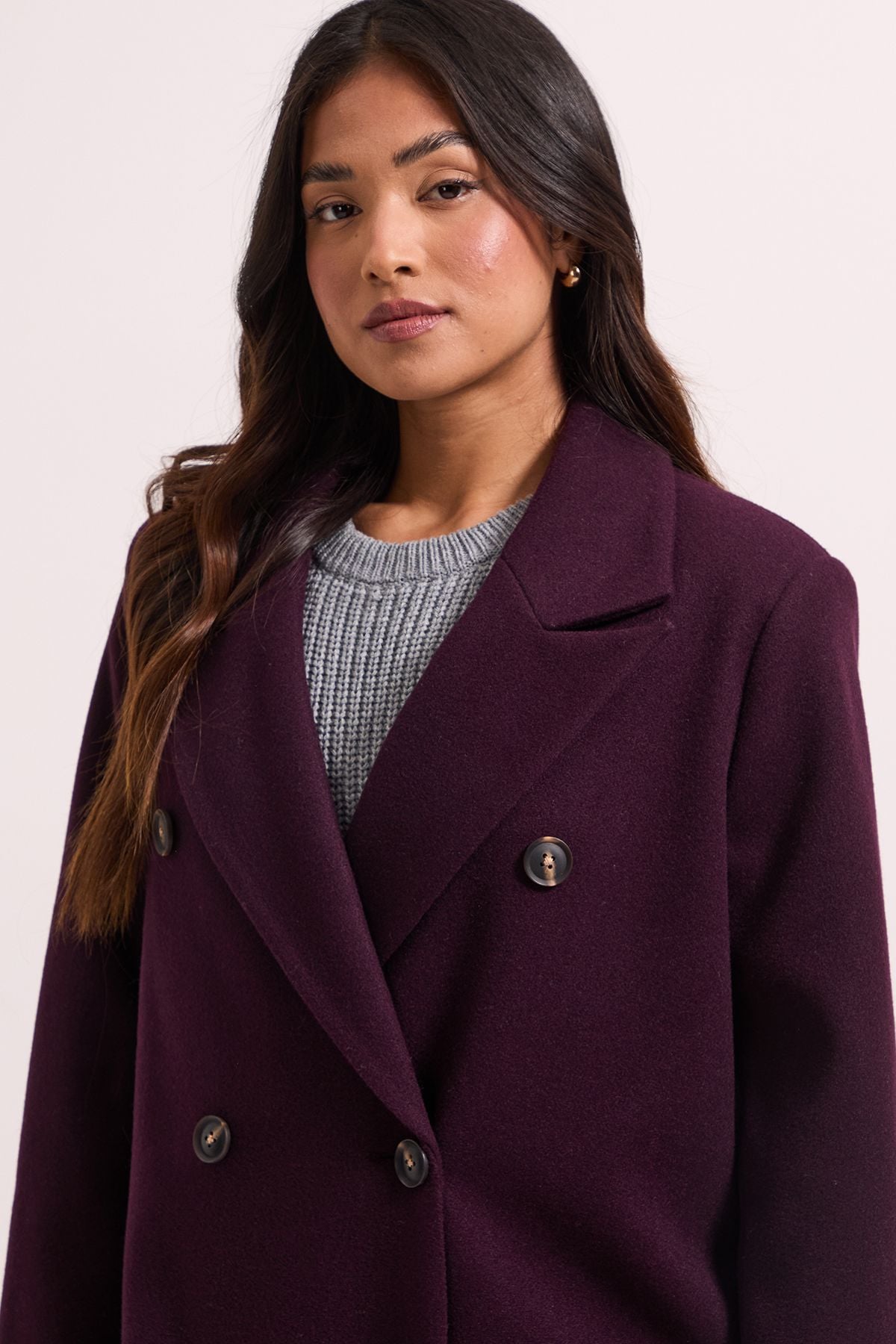 Dorothy Perkins Petite Maxi Length Double Breasted Coat Berry image 3