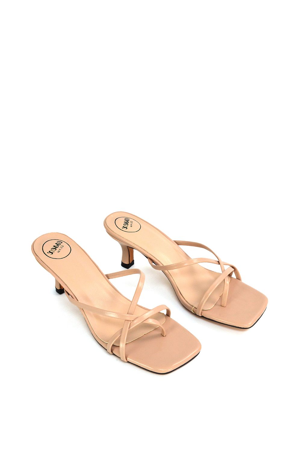 XY London 'Dream' Strappy Square Toe Kitten Heel Slip on Mule Sandals image 2