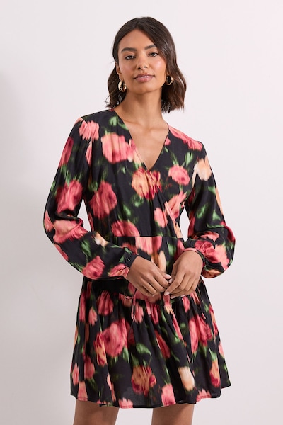 Dorothy Perkins Floral Dropped Seam Detail Wrap Front Mini Dress Floral