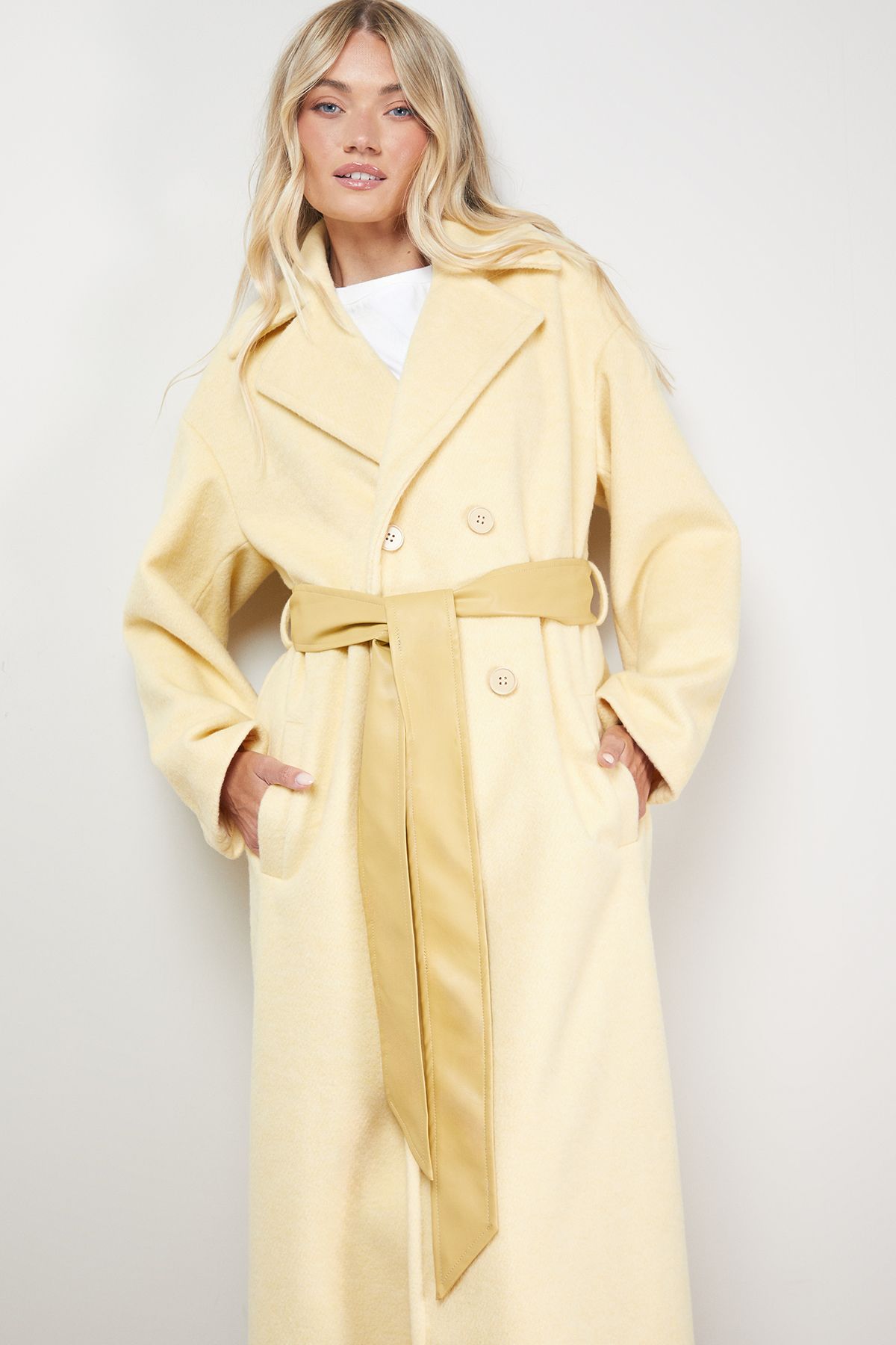 Oasis Relaxed Maxi Belted Coat Yellow image 3
