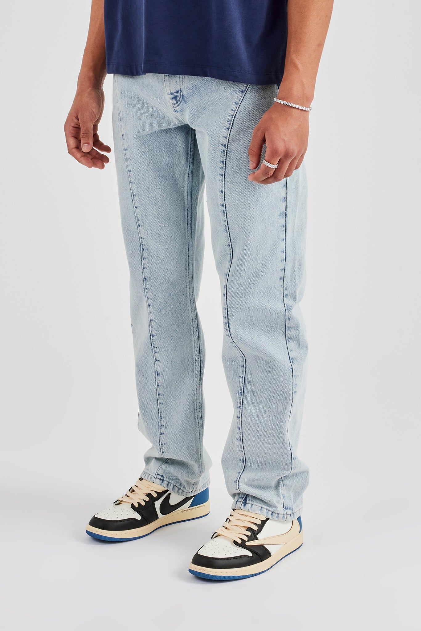 Cernucci Seam Detail Straight Leg Jean - Light Blue image 1