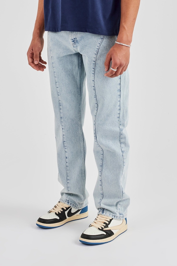 Cernucci Seam Detail Straight Leg Jean - Light Blue
