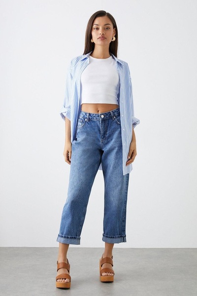 Dorothy Perkins Petite Boyfriend Jeans Mid Wash