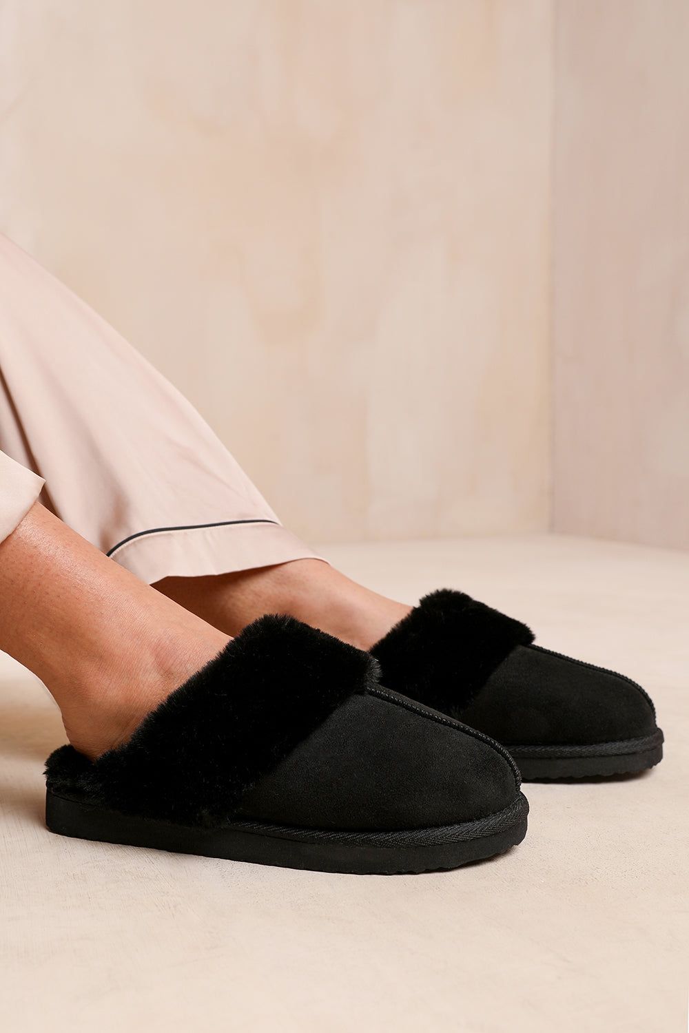 Where's That From 'Comfort' Slip On Slippers With Fur Trim Suede image 1