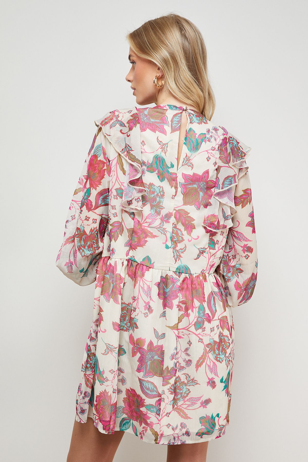 Oasis Printed Frill Detail Chiffon Mini Dress Floral image 4