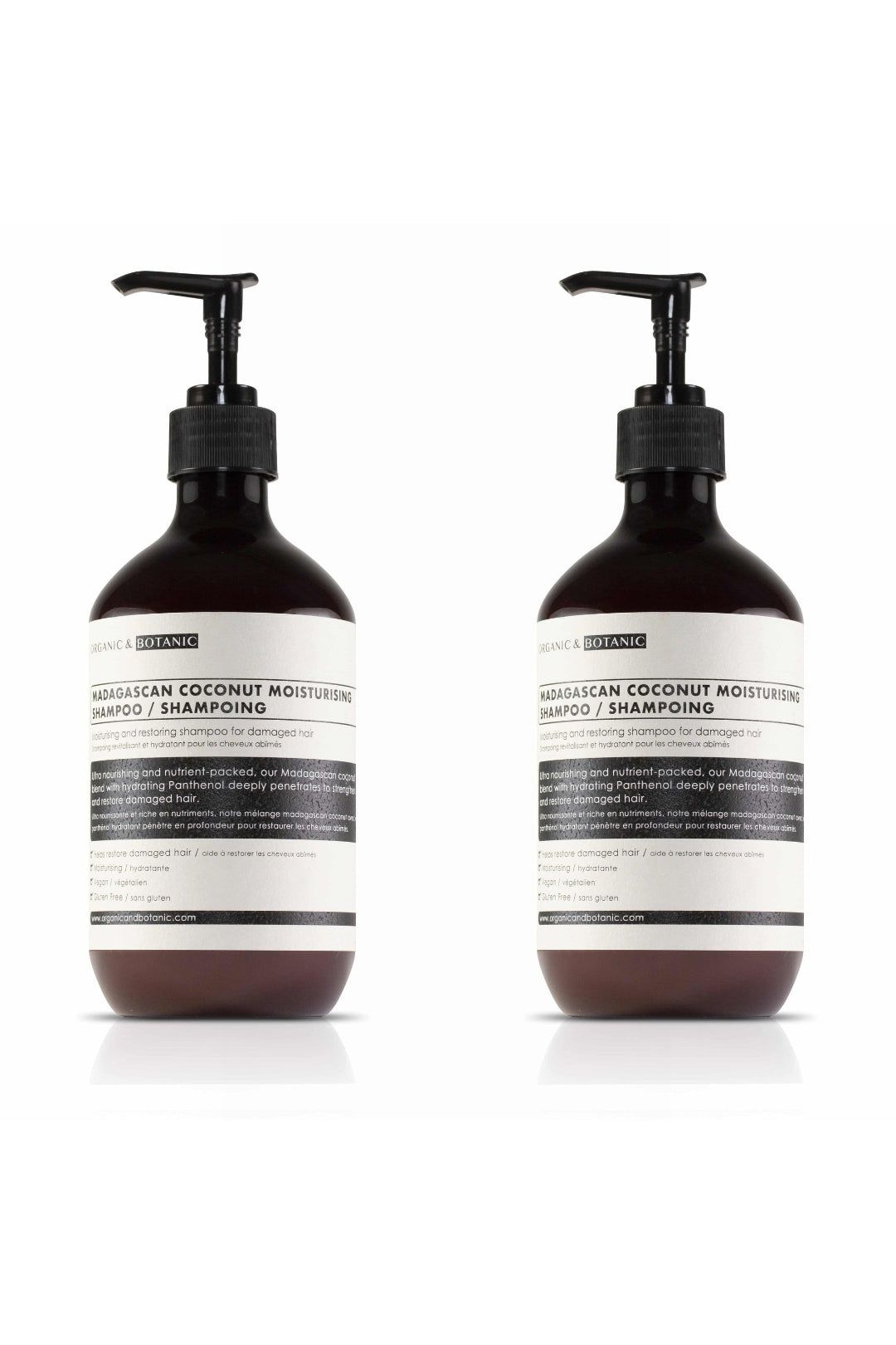 Organic & Botanic Madagascan Coconut Moisturising Shampoo 500ml x 2 Duo Pack image 1