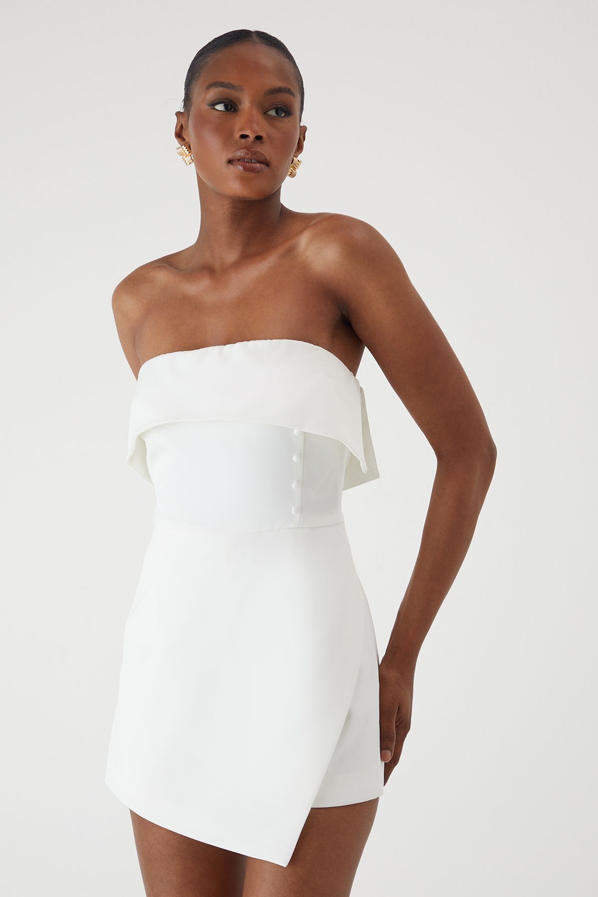 MissPap Bandeau Fold Over Button Skort Playsuit White image 1