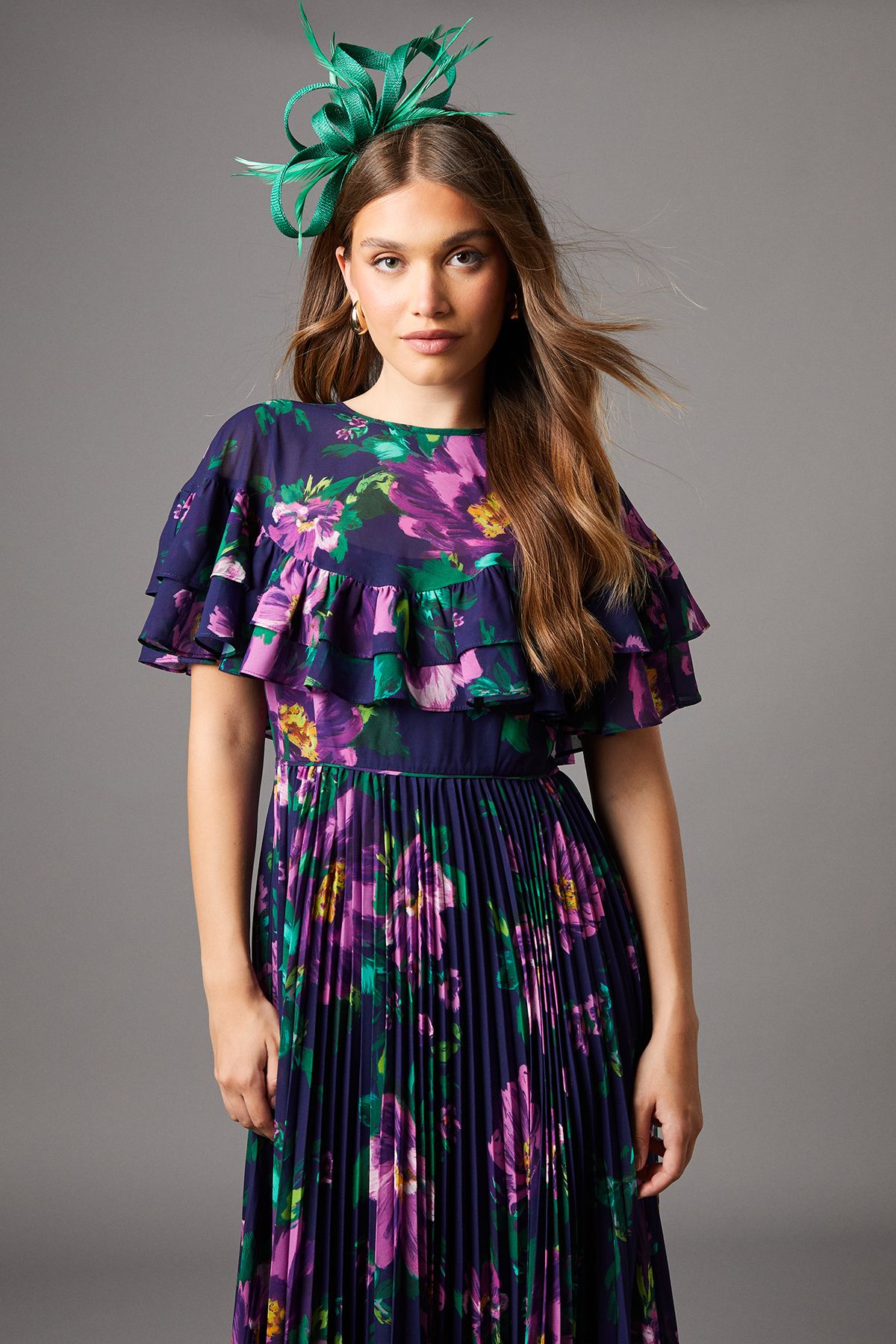 Coast Cape Sleeve Chiffon Midi Dress With Pleated Skirt Navy image 2