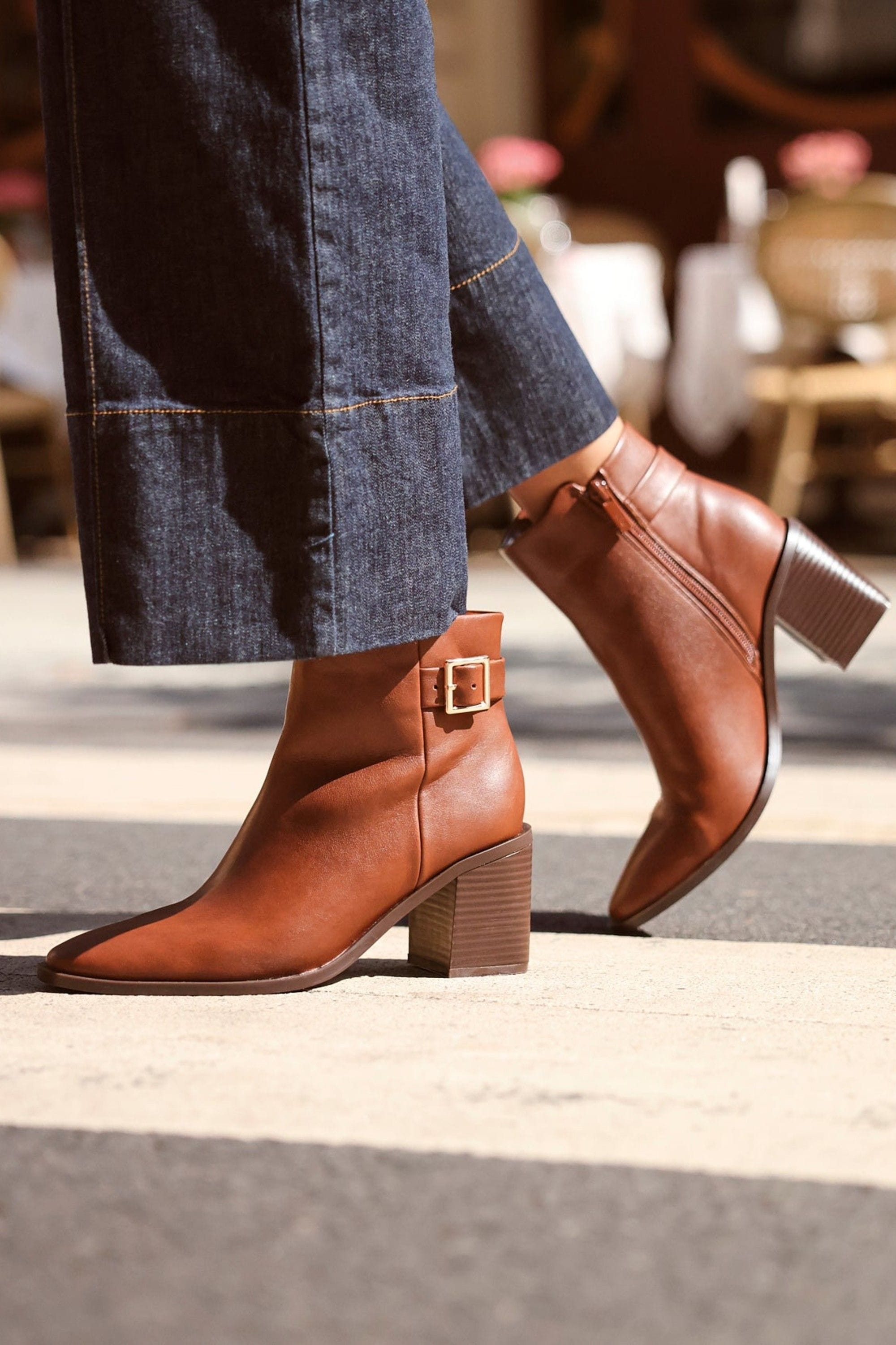 Linzi Rise Tan Faux Leather Block Heeled Ankle Boot image 2