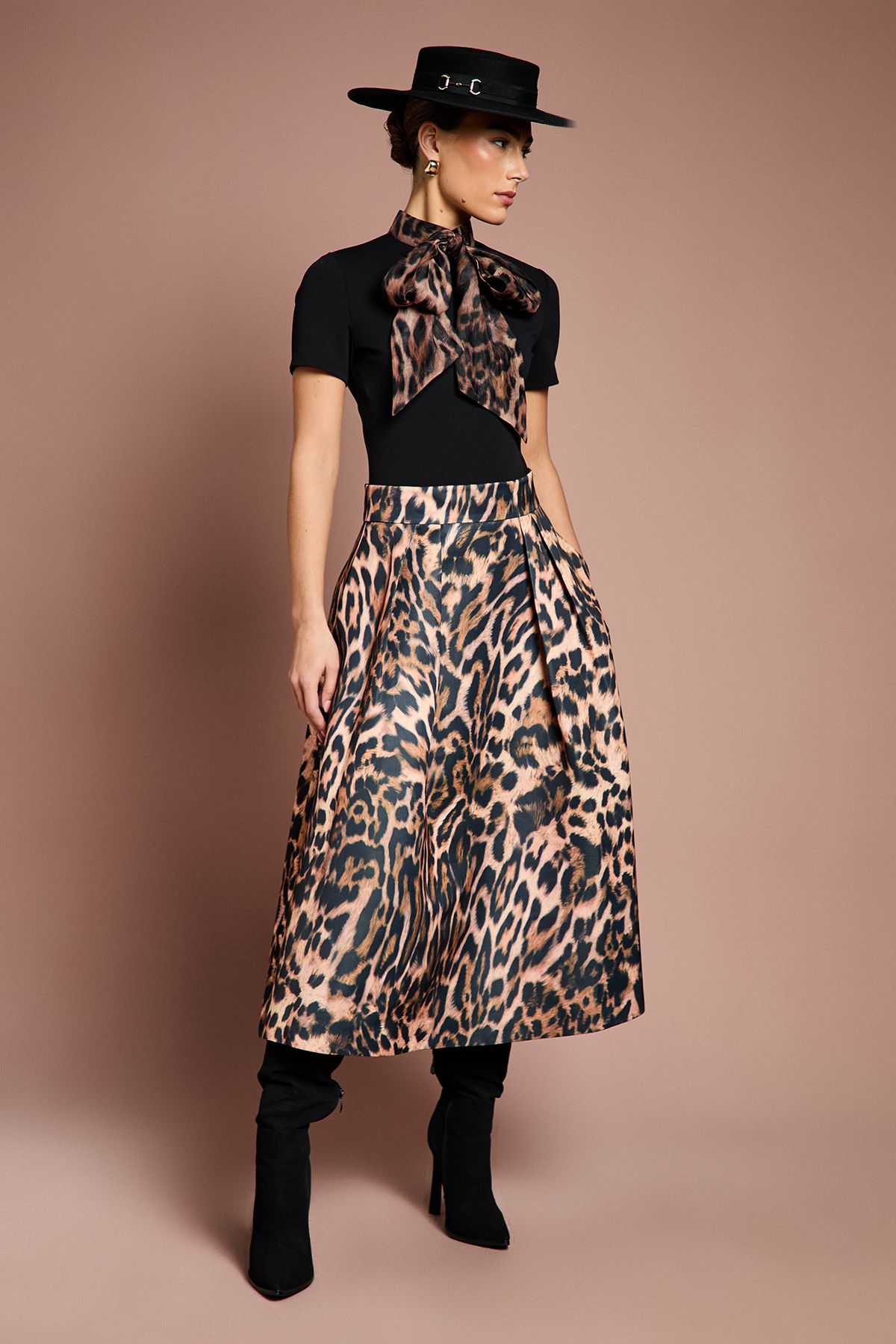 Coast Lisa Tan Leopard Satin Midi Skirt Animal image 4
