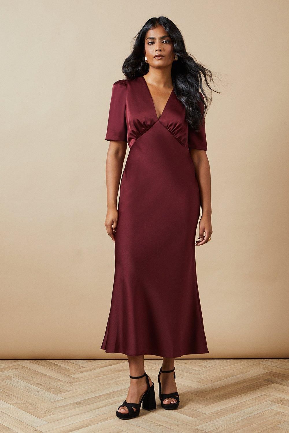 Oasis Satin Midaxi Dress Wine image 1