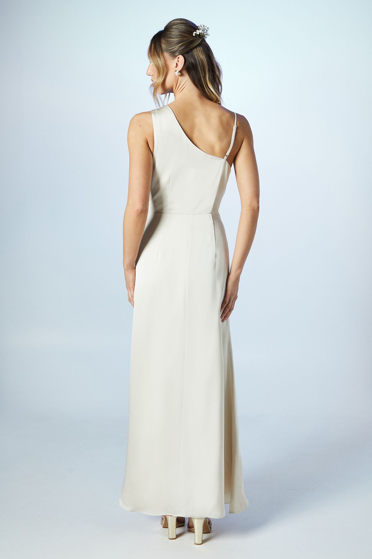 Coast Asymmetric Shoulder Satin Maxi Bridesmaid Dress Champagne image 3