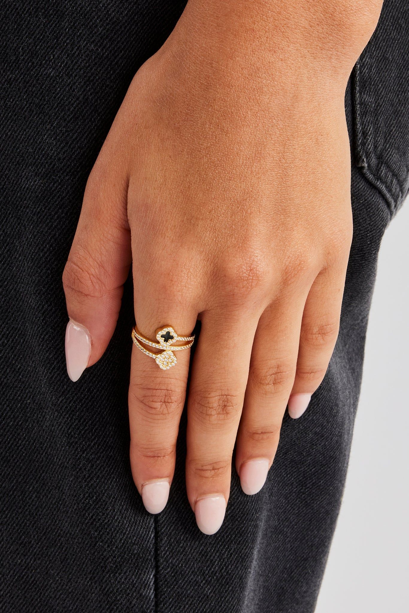 Cernucci Iced and Black Enamel Motif Twist Ring - 15mm image 2