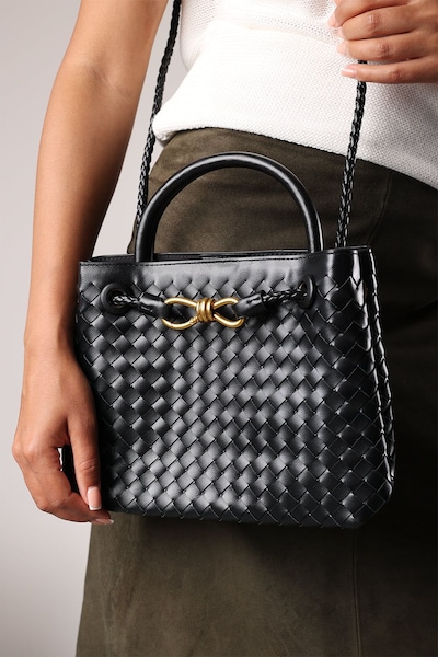 Where's That From 'Luna' Woven Leather Tote Bag With Gold Detail