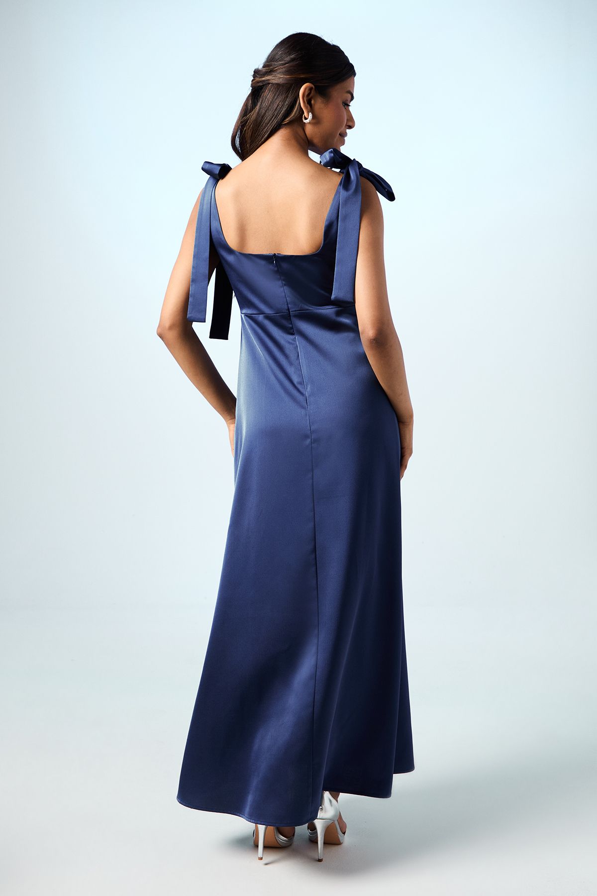 Oasis Oasis by Coast Petite Satin Tie Shoulder Midi Bridesmaid Dress Navy image 4