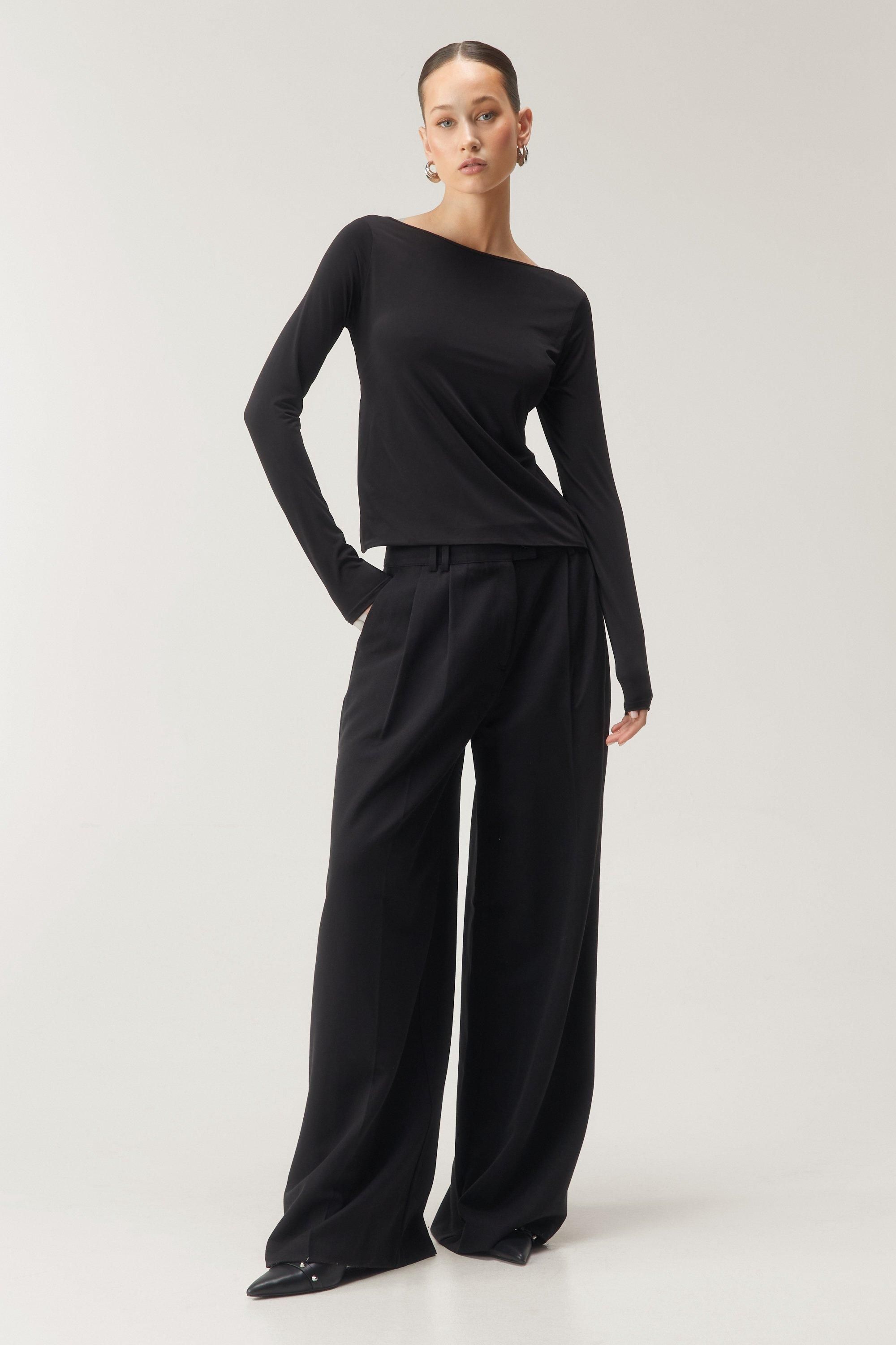 NastyGal Premium Slinky Seam Detail Long Sleeve Top Black image 2