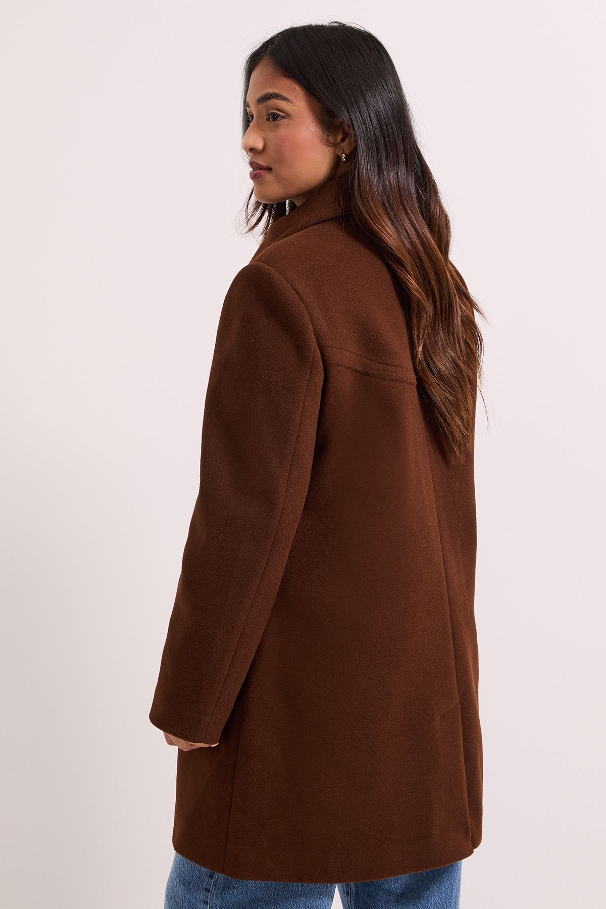 Dorothy Perkins Petite Short Faux Wool Dolly Coat Chocolate image 4