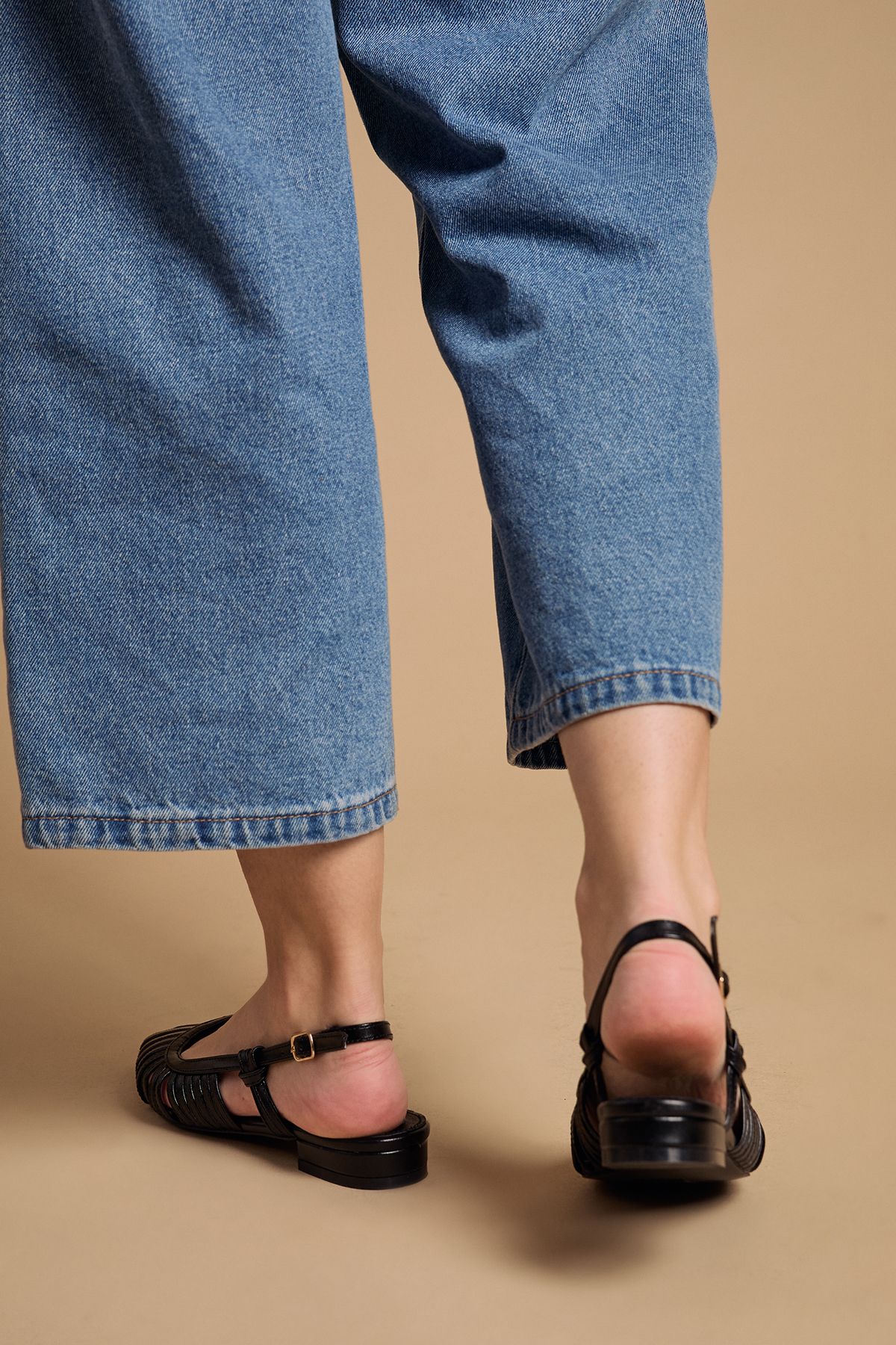 Oasis Billie Faux Leather Slingback Pointed Flat Shoes Black image 3