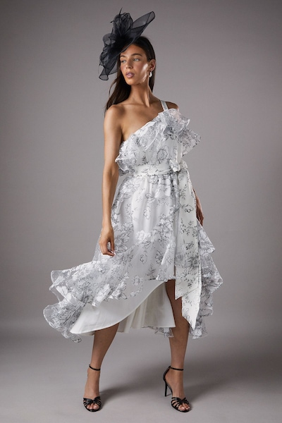 Coast Mono Races Printed Organza One Shoulder Dress Mono