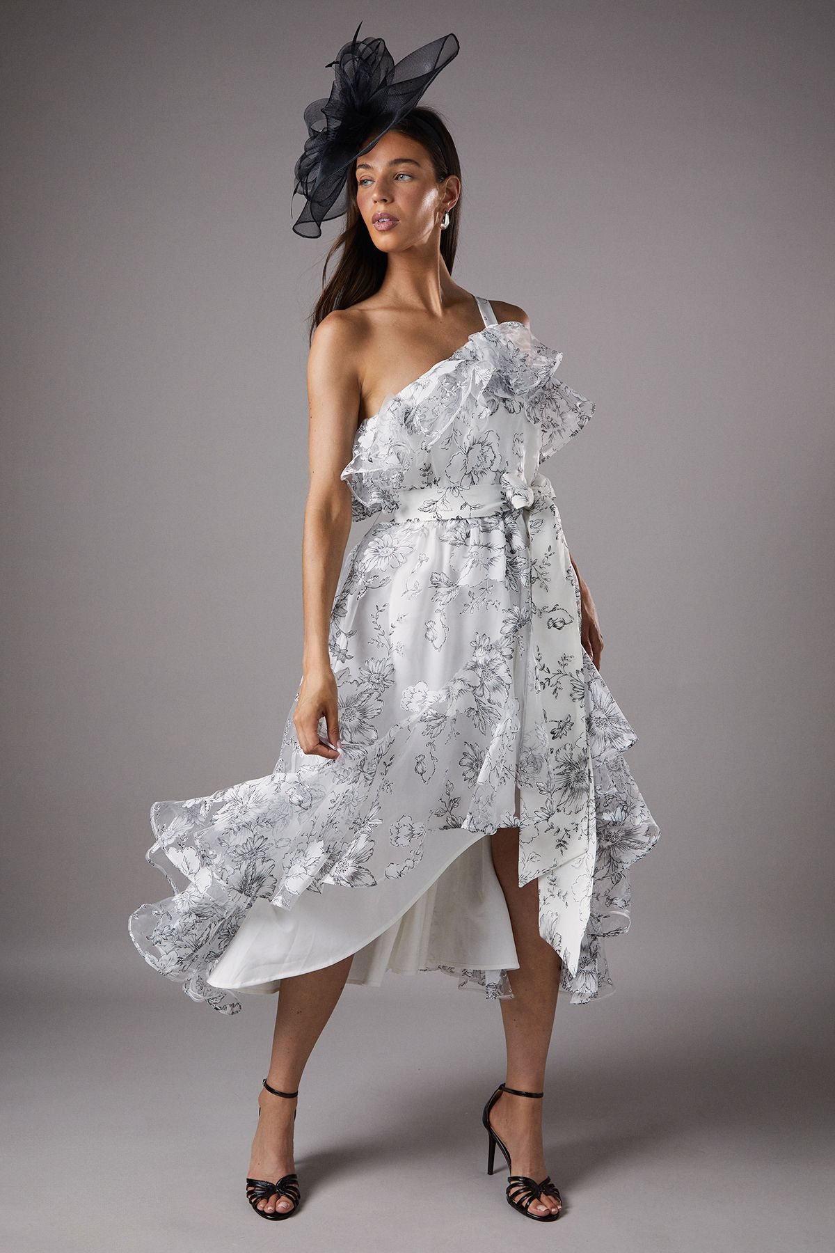 Coast Mono Races Printed Organza One Shoulder Dress Mono image 1