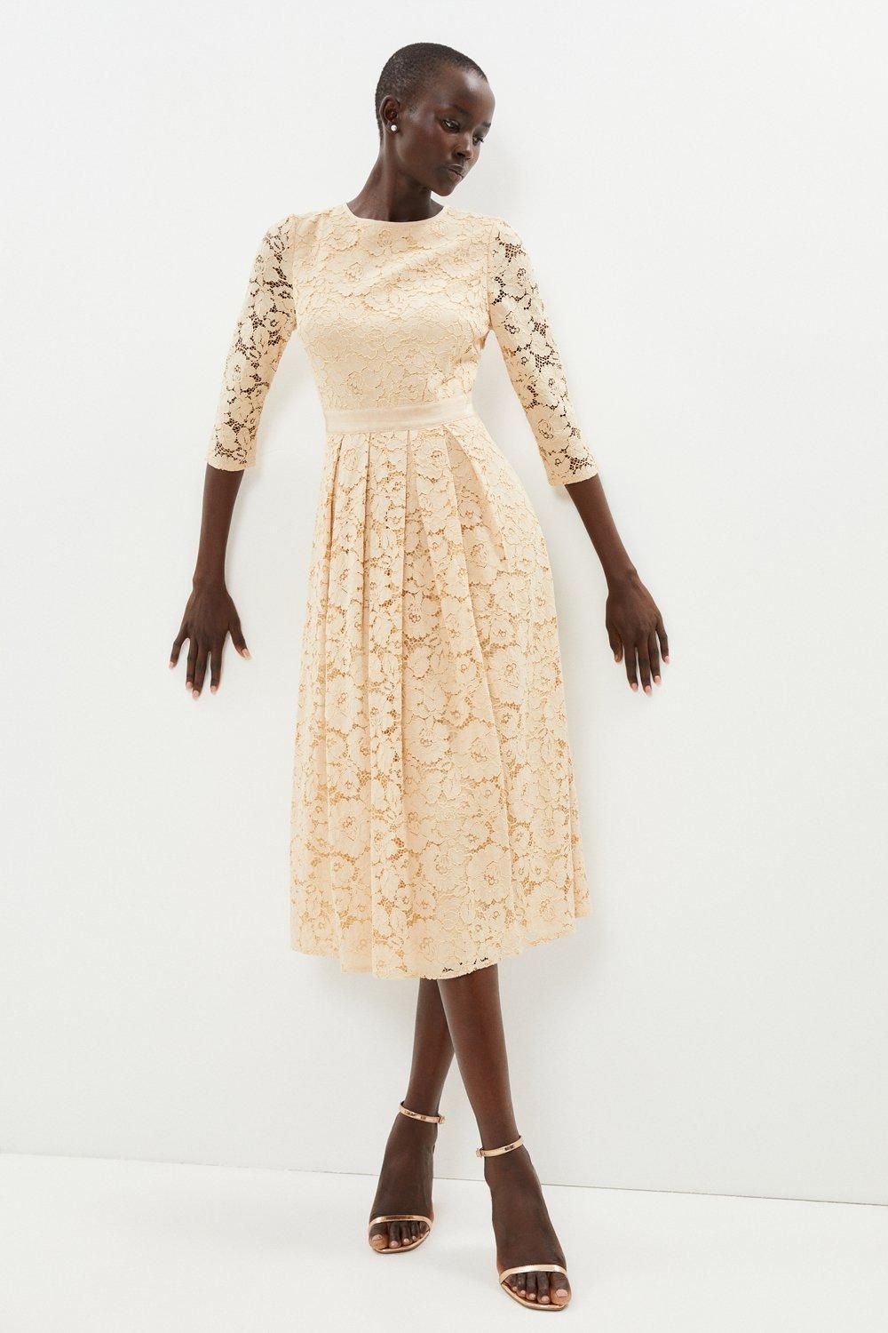 Coast Lace Pleated Fit And Flare Dress Mink