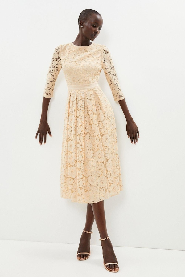Coast Lace Pleated Fit And Flare Dress Mink