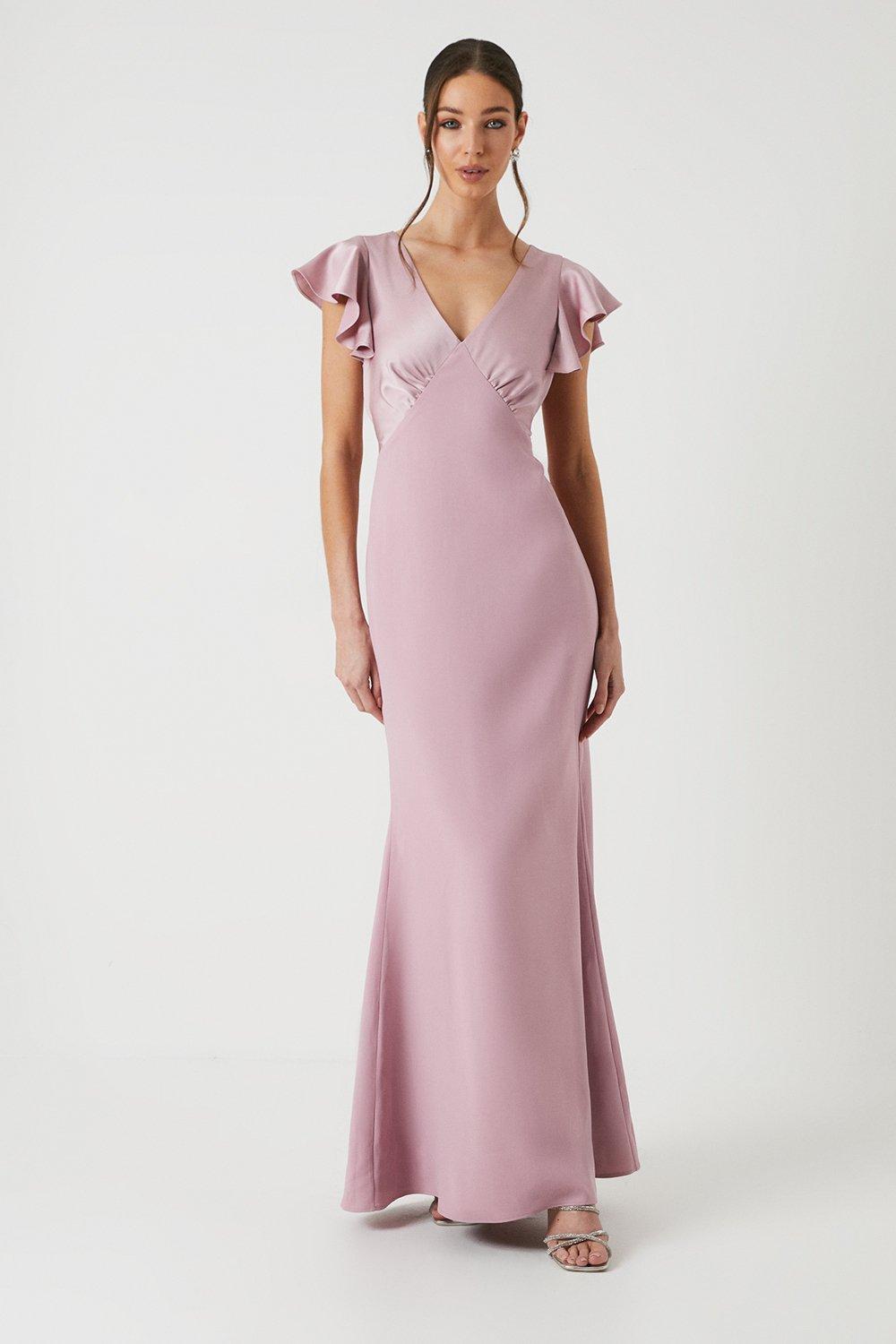 Coast Coast Honoured V Neck Angel Short Sleeve Satin Maxi Bridesmaid Dress Antique Rose