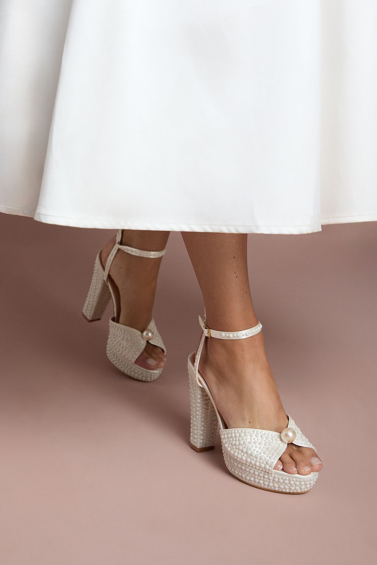 Coast Bridal Ruth Satin Pearl Platform High Block Heel Sandals White image 3