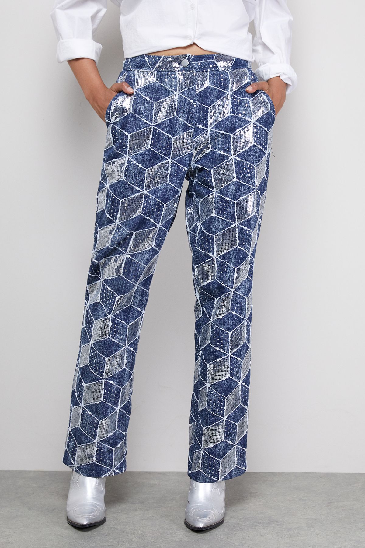 Warehouse Patterned Sequin Denim Jean Denim image 1