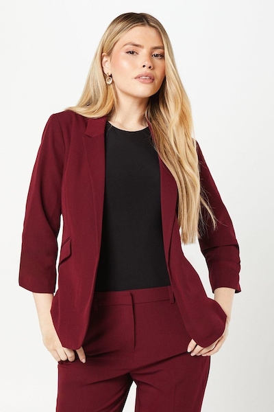 Dorothy Perkins Ruched Sleeve Blazer Burgundy
