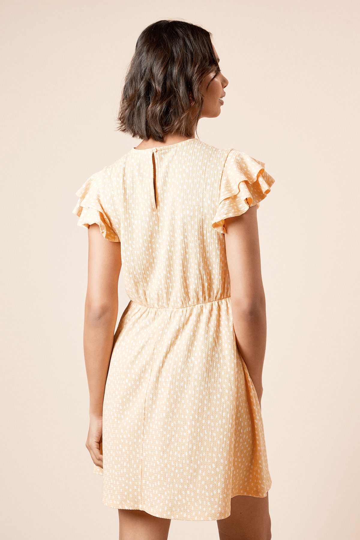 Dorothy Perkins Yellow Spot Double Angel Sleeve Jersey Mini Dress Yellow image 4
