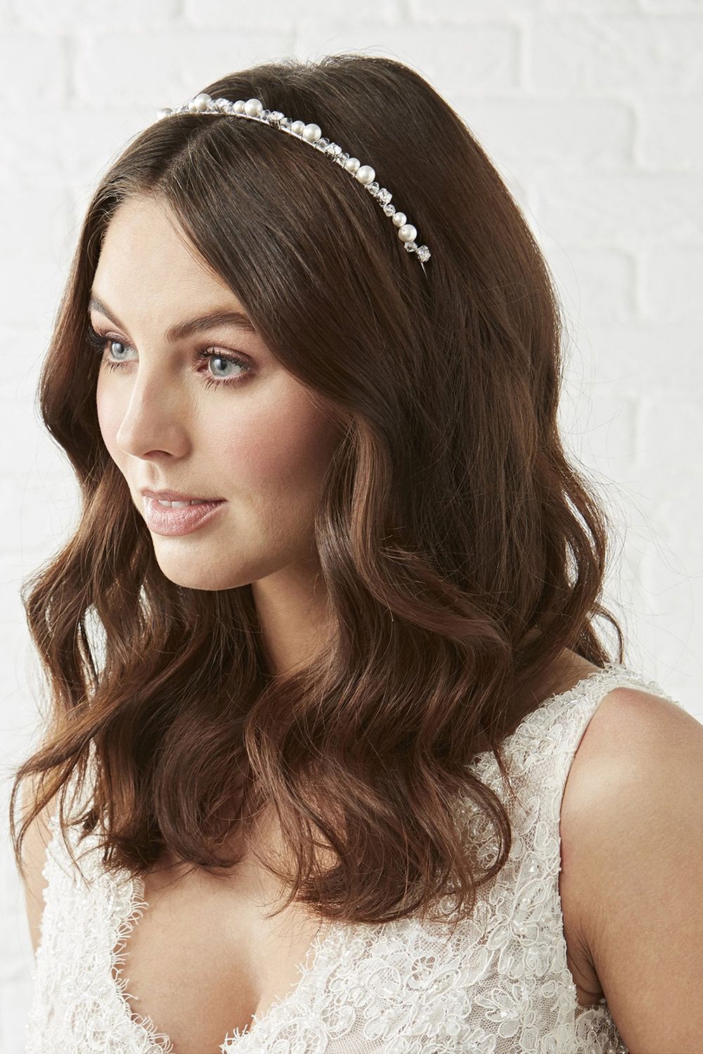 Jon Richard Silver Plated Clear Crystal Poppy Pearl And Crystal Bead Headband - Gift Pouch image 2