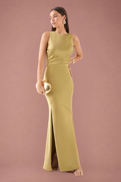 MissPap High Neck Cowl Back Bridesmaid Dress Olive