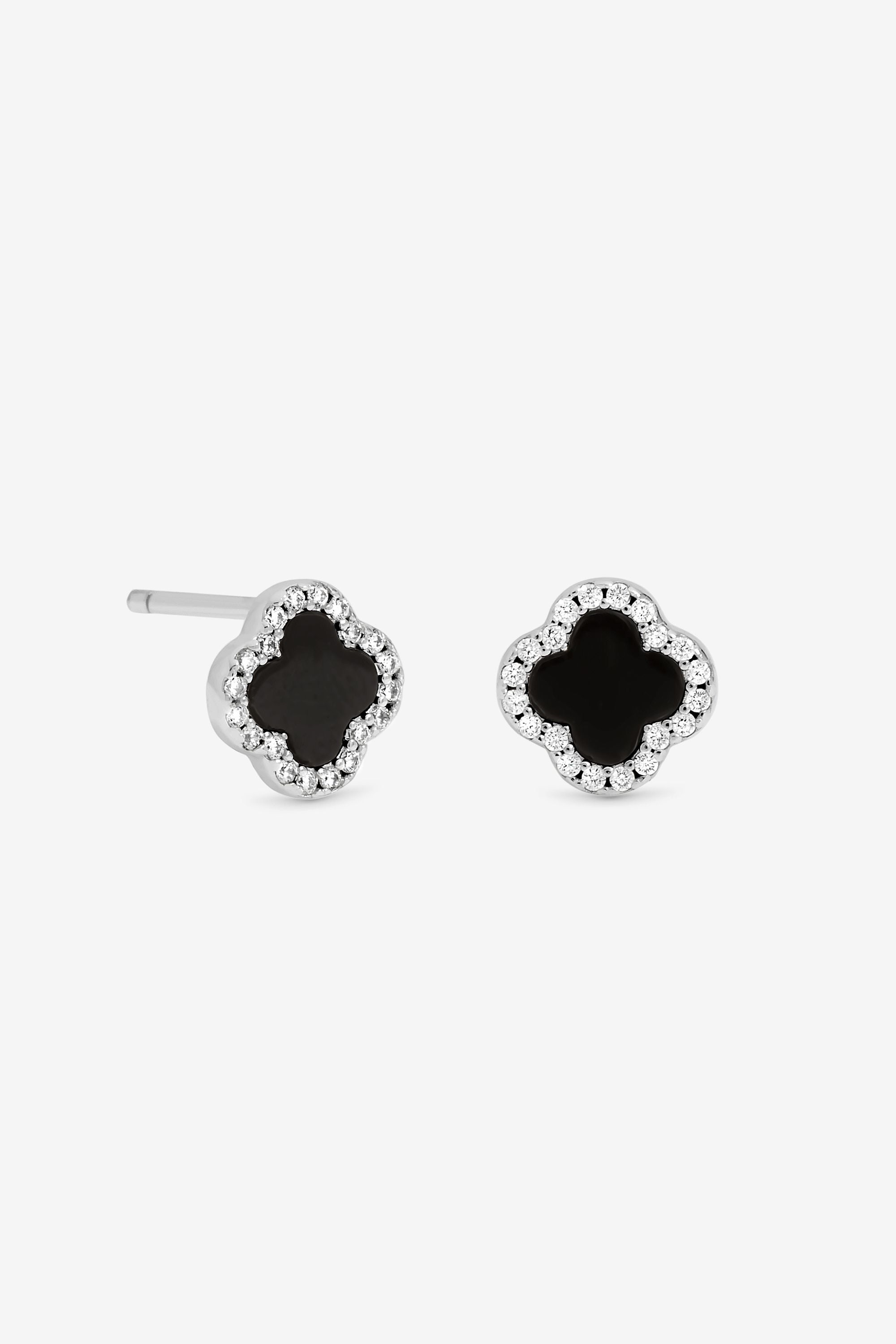 Simply Silver Sterling Silver 925 Pave and Jet Clover Stud Earrings image 1