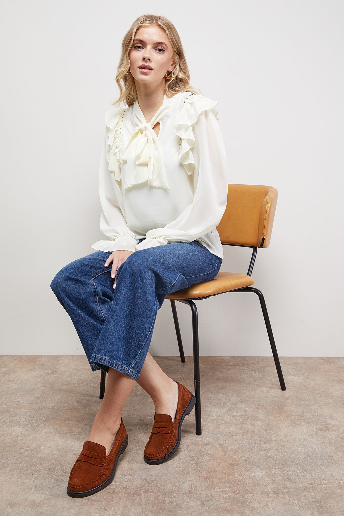 Oasis Beth Suede Grandad Penny Loafers Dark Tan image 1