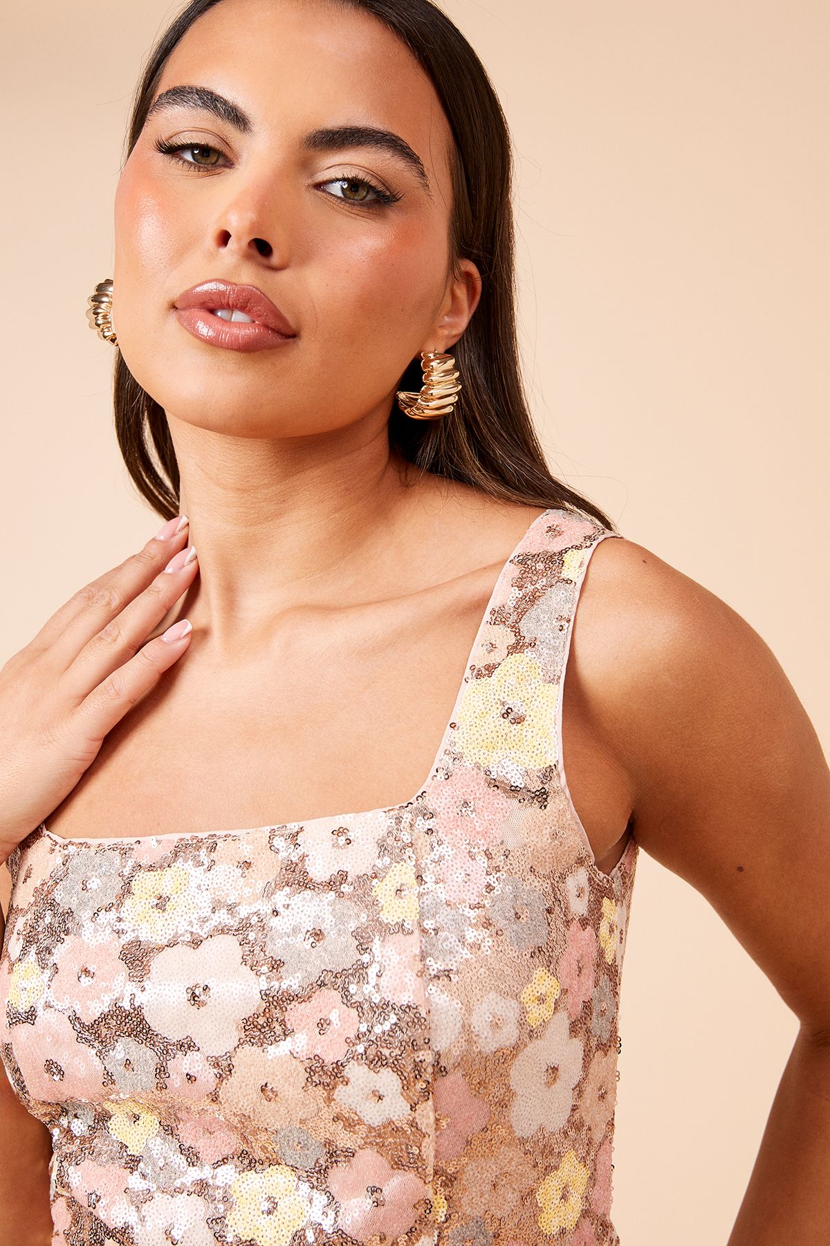 Dorothy Perkins DP Luxe Sequin Strappy Mini Dress Floral image 4